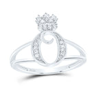 Sterling Silver Diamond Initial "O" Crown Women's Ring 1/10 Cttw - Splendid Jewellery