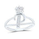 Sterling Silver Diamond Initial "P" Crown Women's Ring 1/12 Cttw - Splendid Jewellery