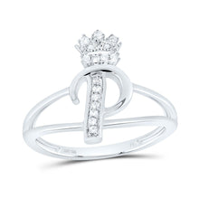 Load image into Gallery viewer, Sterling Silver Diamond Initial "P" Crown Women's Ring 1/12 Cttw - Splendid Jewellery