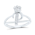 Sterling Silver Diamond Initial "P" Crown Women's Ring 1/12 Cttw - Splendid Jewellery