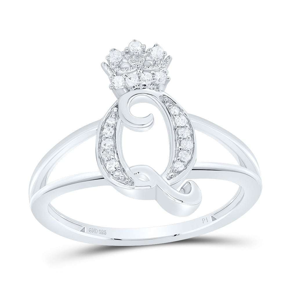 Sterling Silver Diamond Initial "Q" Crown Women's Ring 1/10 Cttw - Splendid Jewellery