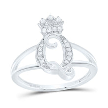 Load image into Gallery viewer, Sterling Silver Diamond Initial "Q" Crown Women's Ring 1/10 Cttw - Splendid Jewellery