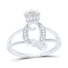 Sterling Silver Diamond Initial "Q" Crown Women's Ring 1/10 Cttw - Splendid Jewellery