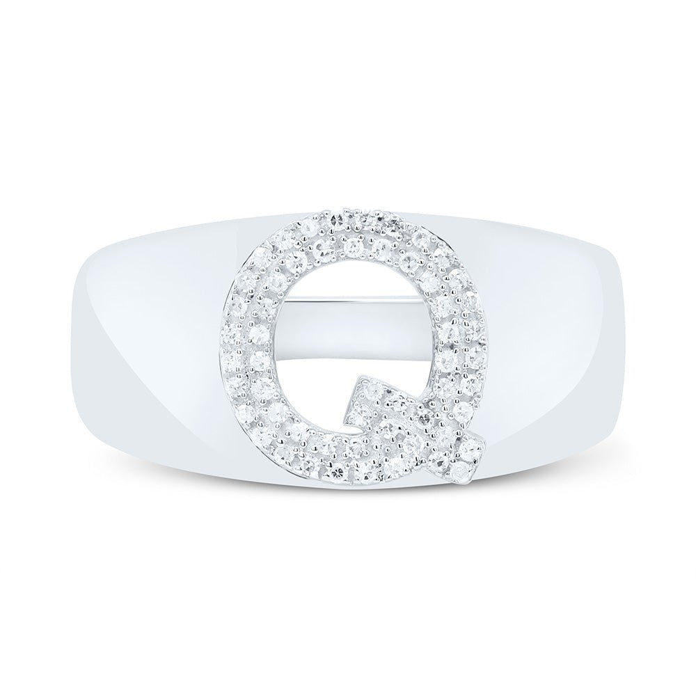 Sterling Silver Diamond Initial "Q" Men's Ring 1/6 Cttw - Splendid Jewellery