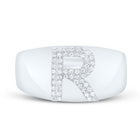 Sterling Silver Diamond Initial "R" Men's Ring 1/6 Cttw - Splendid Jewellery