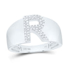 Sterling Silver Diamond Initial "R" Men's Ring 1/6 Cttw - Splendid Jewellery