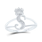 Sterling Silver Diamond Initial "S" Crown Women's Ring 1/12 Cttw - Splendid Jewellery