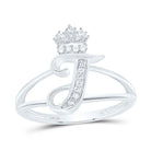 Sterling Silver Diamond Initial "T" Crown Women's Ring 1/12 Cttw - Splendid Jewellery