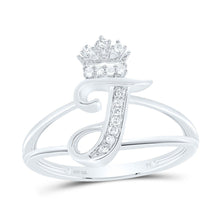 Load image into Gallery viewer, Sterling Silver Diamond Initial "T" Crown Women's Ring 1/12 Cttw - Splendid Jewellery