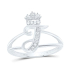 Sterling Silver Diamond Initial "T" Crown Women's Ring 1/12 Cttw - Splendid Jewellery