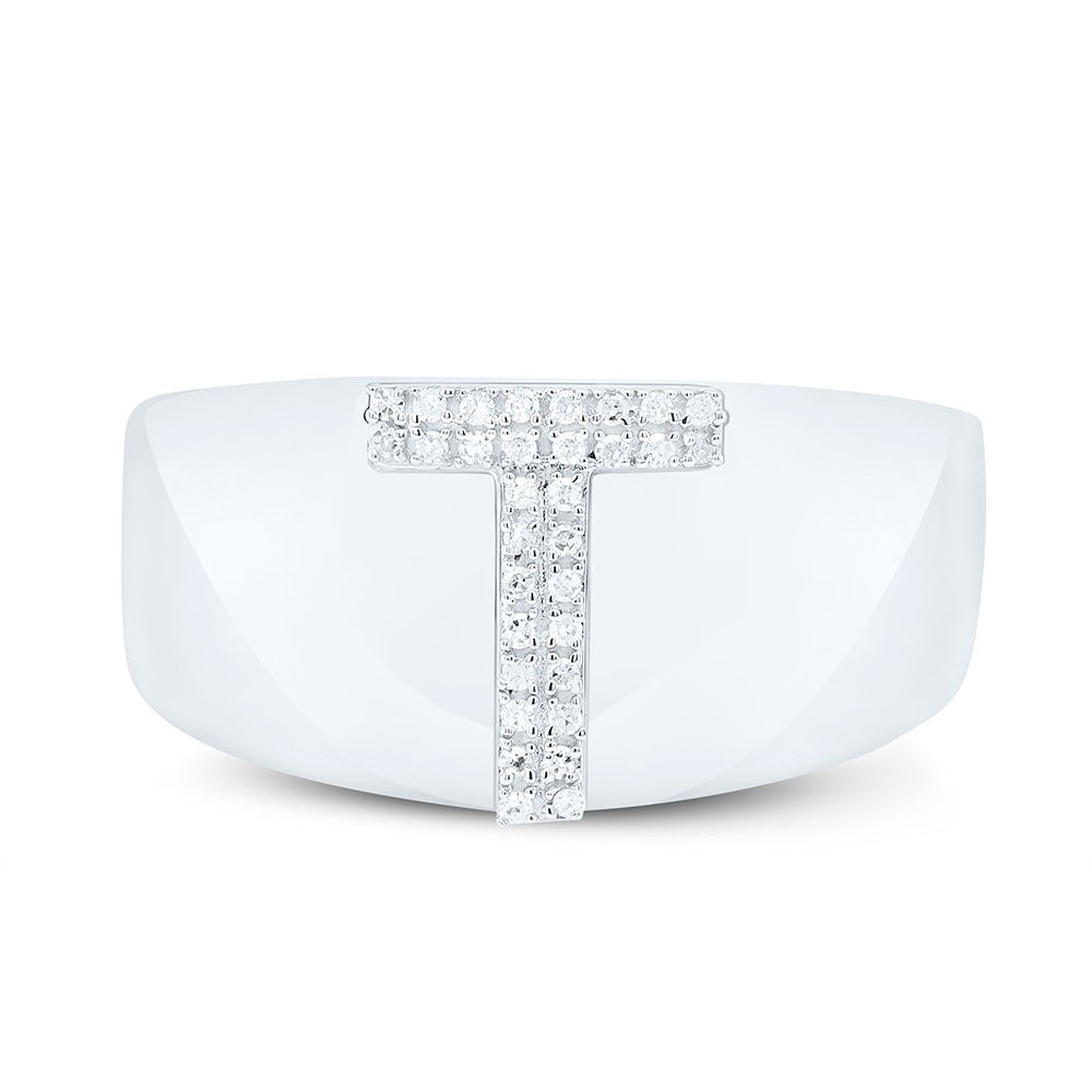 Sterling Silver Diamond Initial "T" Men's Ring 1/10 Cttw - Splendid Jewellery