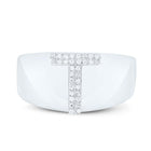 Sterling Silver Diamond Initial "T" Men's Ring 1/10 Cttw - Splendid Jewellery