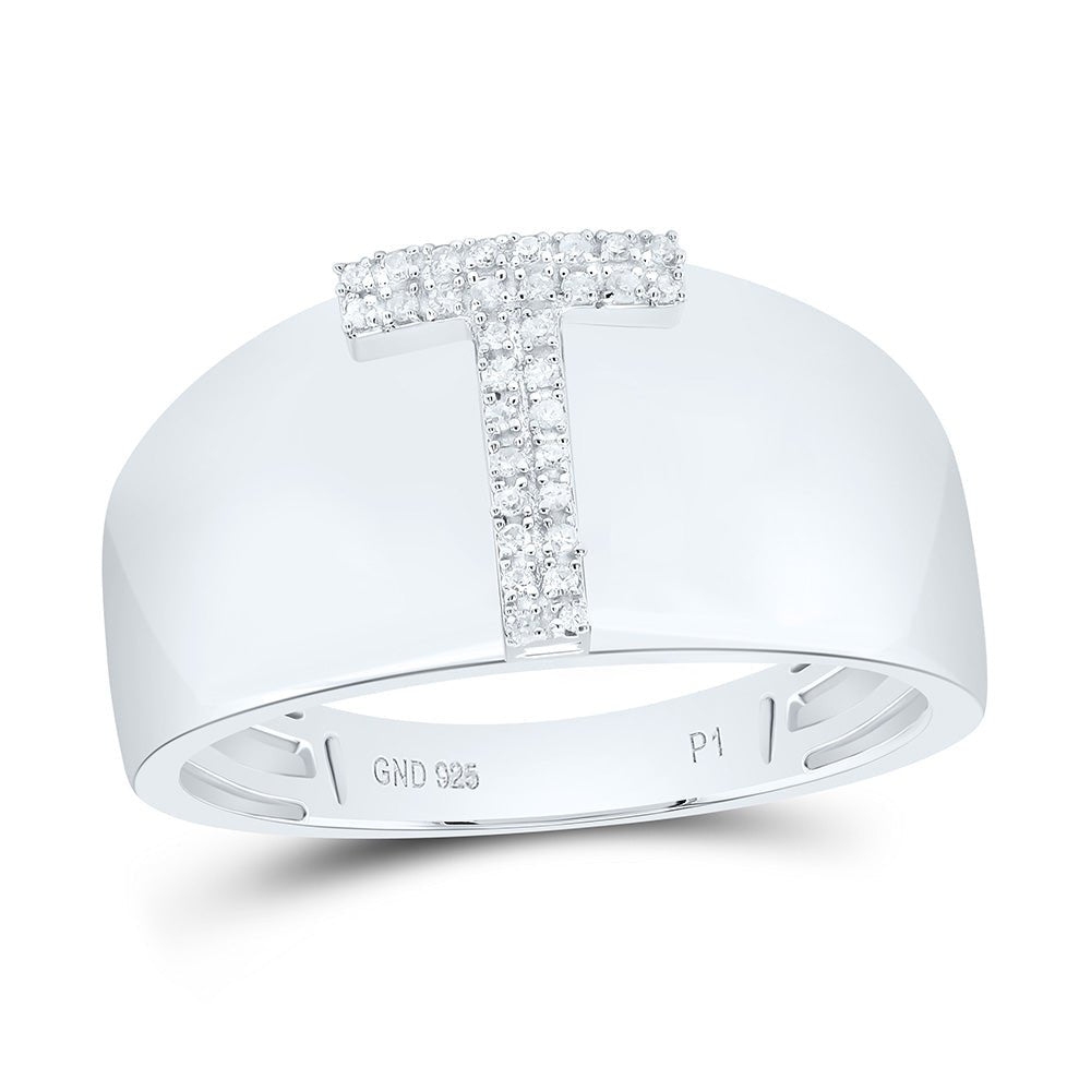 Sterling Silver Diamond Initial "T" Men's Ring 1/10 Cttw - Splendid Jewellery