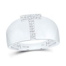 Load image into Gallery viewer, Sterling Silver Diamond Initial "T" Men's Ring 1/10 Cttw - Splendid Jewellery
