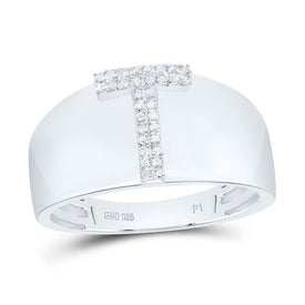 Sterling Silver Diamond Initial "T" Men's Ring 1/10 Cttw - Splendid Jewellery