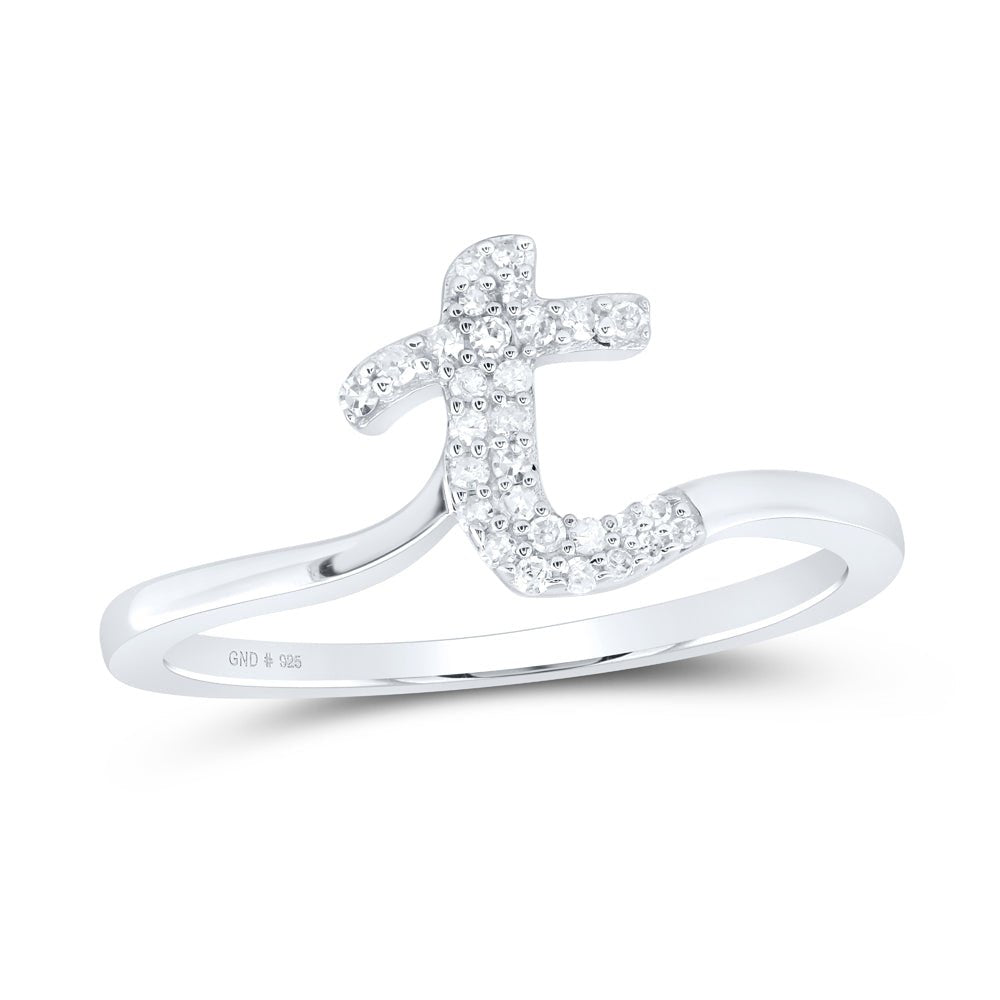 Sterling Silver Diamond Initial "T" Women's Ring 1/10 Cttw - Splendid Jewellery