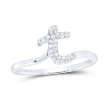 Load image into Gallery viewer, Sterling Silver Diamond Initial "T" Women's Ring 1/10 Cttw - Splendid Jewellery