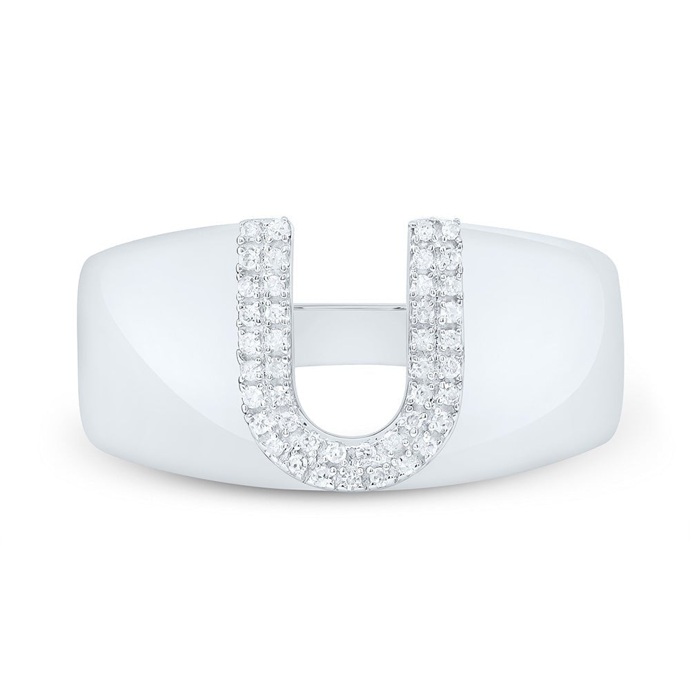 Sterling Silver Diamond Initial "U" Men's Ring 1/8 Cttw - Splendid Jewellery