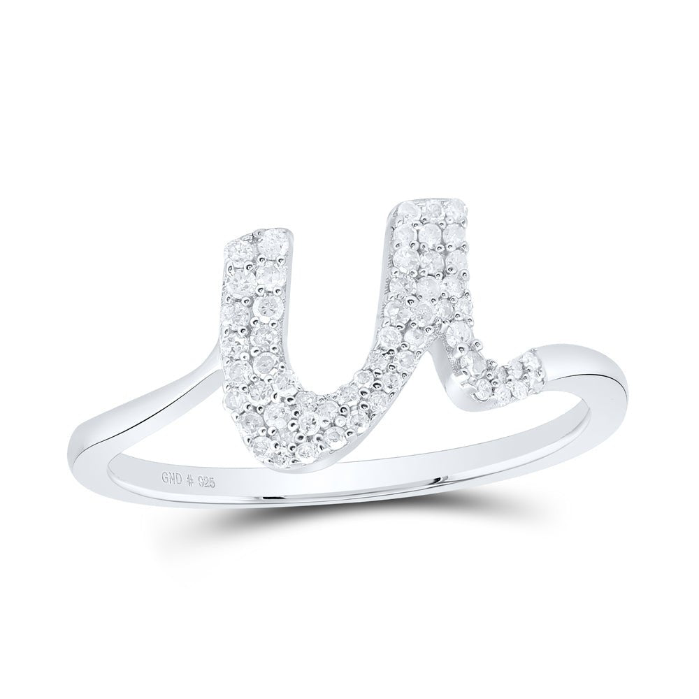 Sterling Silver Diamond Initial "U" Women's Ring 1/5 Cttw - Splendid Jewellery
