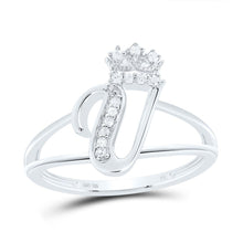 Load image into Gallery viewer, Sterling Silver Diamond Initial "V" Crown Women's Ring 1/12 Cttw - Splendid Jewellery