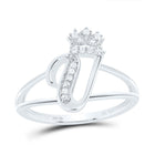 Sterling Silver Diamond Initial "V" Crown Women's Ring 1/12 Cttw - Splendid Jewellery