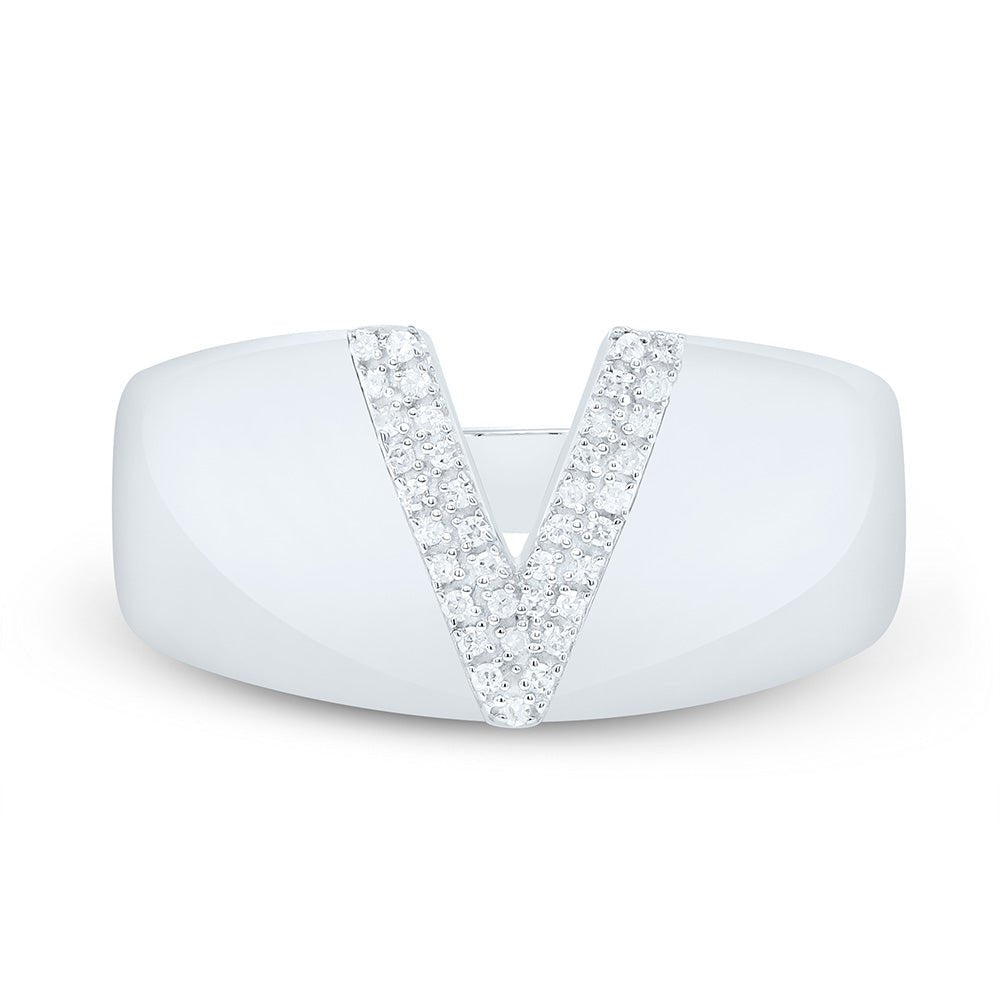 Sterling Silver Diamond Initial "V" Men's Ring 1/10 Cttw - Splendid Jewellery