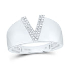 Sterling Silver Diamond Initial "V" Men's Ring 1/10 Cttw - Splendid Jewellery