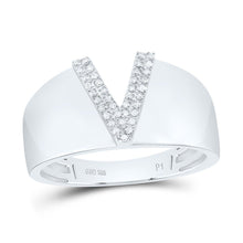 Load image into Gallery viewer, Sterling Silver Diamond Initial "V" Men's Ring 1/10 Cttw - Splendid Jewellery