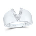 Sterling Silver Diamond Initial "V" Men's Ring 1/10 Cttw - Splendid Jewellery