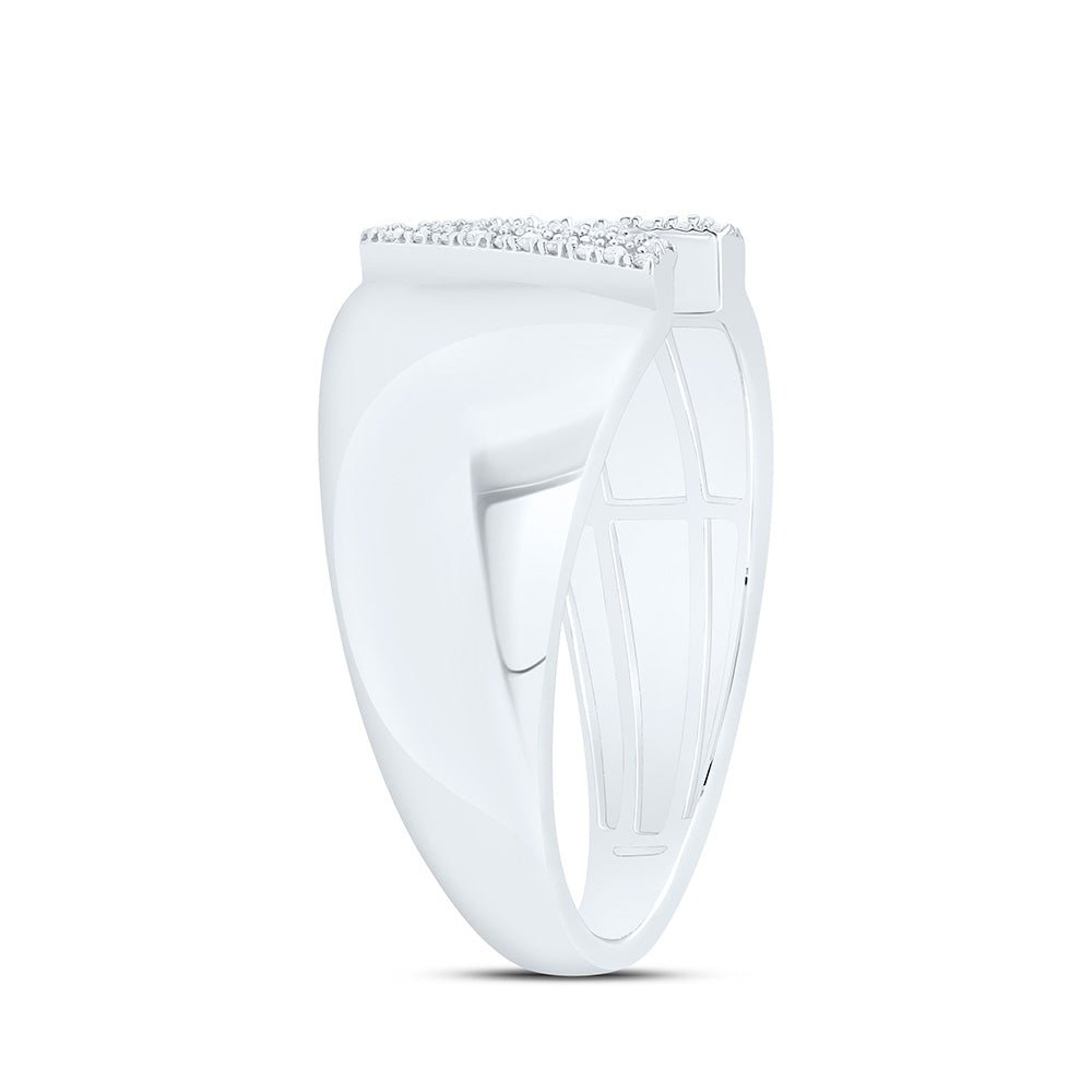 Sterling Silver Diamond Initial "V" Men's Ring 1/10 Cttw - Splendid Jewellery