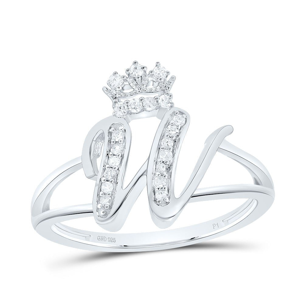 Sterling Silver Diamond Initial "W" Crown Women's Ring 1/10 Cttw - Splendid Jewellery