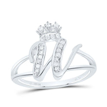 Load image into Gallery viewer, Sterling Silver Diamond Initial "W" Crown Women's Ring 1/10 Cttw - Splendid Jewellery