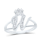 Sterling Silver Diamond Initial "W" Crown Women's Ring 1/10 Cttw - Splendid Jewellery