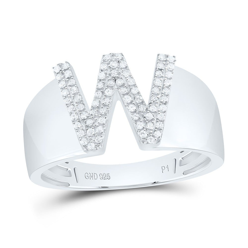 Sterling Silver Diamond Initial "W" Men's Ring 1/5 Cttw - Splendid Jewellery