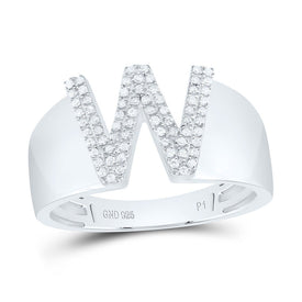 Sterling Silver Diamond Initial "W" Men's Ring 1/5 Cttw - Splendid Jewellery