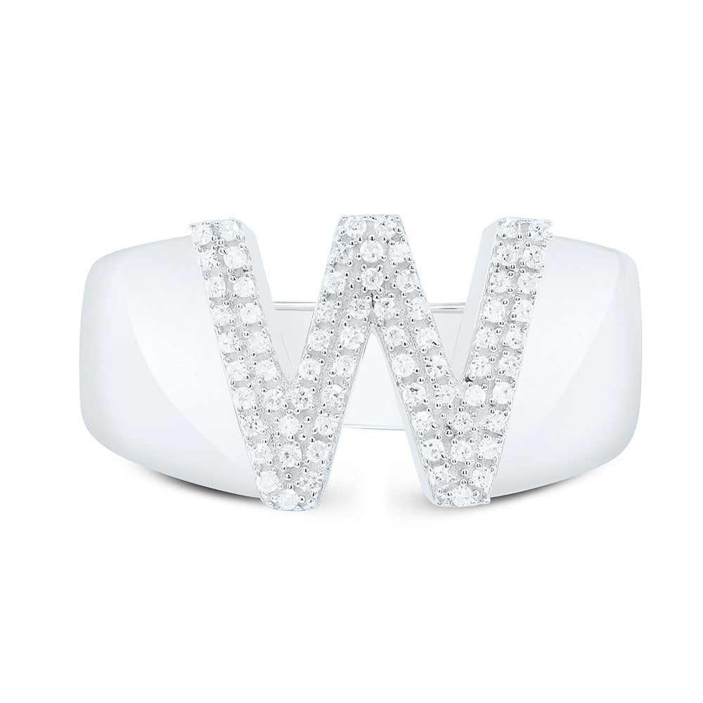 Sterling Silver Diamond Initial "W" Men's Ring 1/5 Cttw - Splendid Jewellery