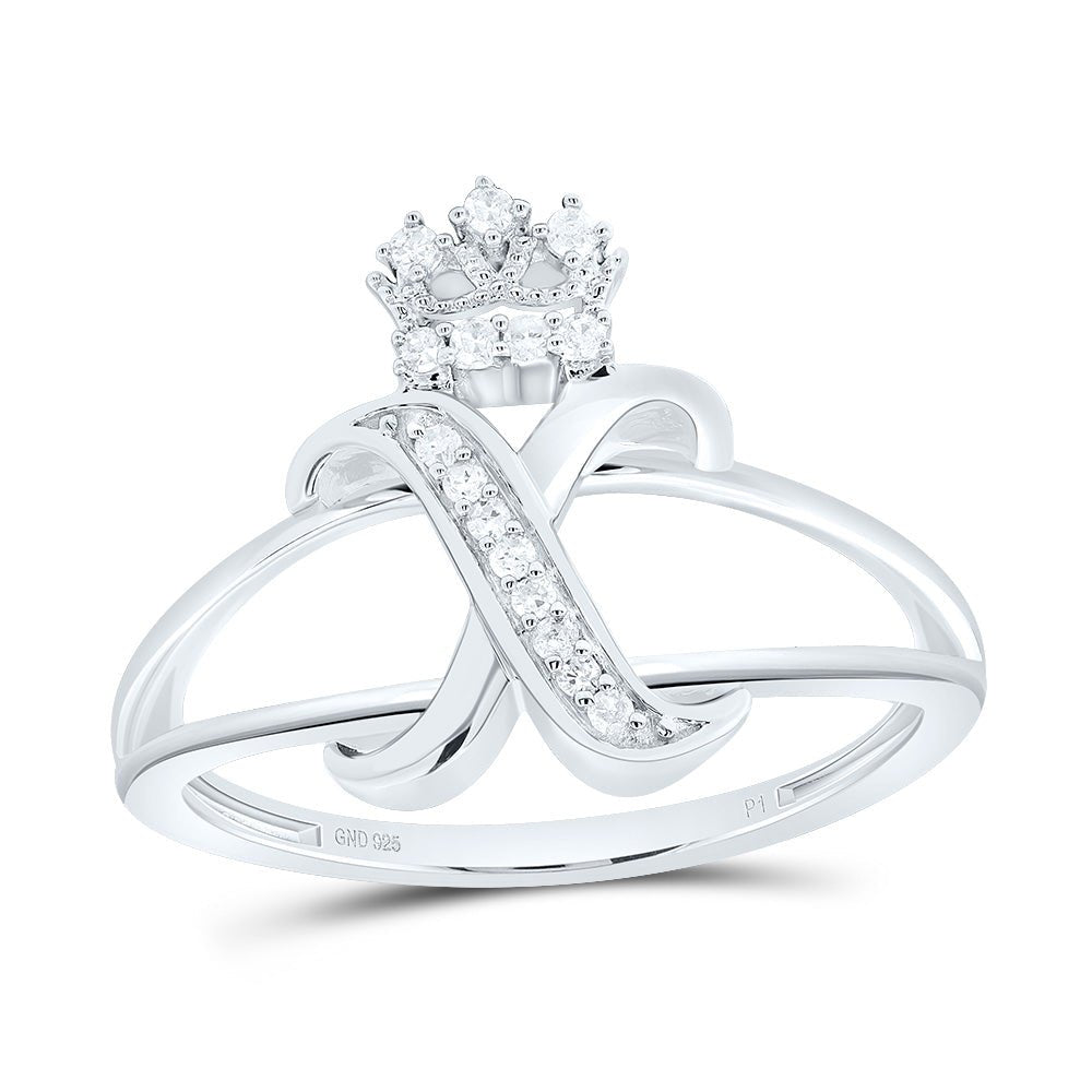 Sterling Silver Diamond Initial "X" Crown Women's Ring 1/10 Cttw - Splendid Jewellery