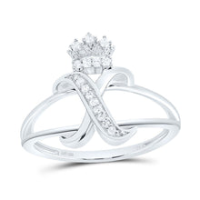 Load image into Gallery viewer, Sterling Silver Diamond Initial "X" Crown Women's Ring 1/10 Cttw - Splendid Jewellery