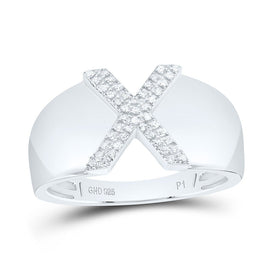 Sterling Silver Diamond Initial "X" Men's Ring 1/8 Cttw - Splendid Jewellery