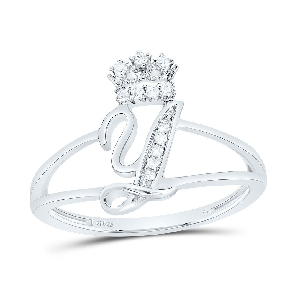 Sterling Silver Diamond Initial "Y" Crown Women's Ring 1/12 Cttw - Splendid Jewellery