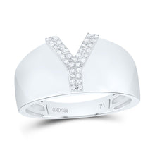 Load image into Gallery viewer, Sterling Silver Diamond Initial "Y" Men's Ring 1/10 Cttw - Splendid Jewellery