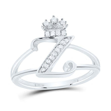 Load image into Gallery viewer, Sterling Silver Diamond Initial "Z" Crown Women's Ring 1/10 Cttw - Splendid Jewellery