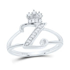 Sterling Silver Diamond Initial "Z" Crown Women's Ring 1/10 Cttw - Splendid Jewellery