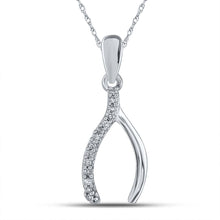 Load image into Gallery viewer, Sterling Silver Diamond Wishbone Pendant | Symbol of Luck and Elegance  Top View from Splendid Jewellery