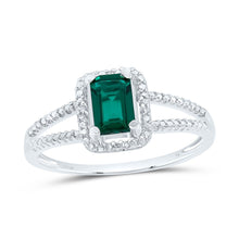 Load image into Gallery viewer, Sterling Silver Emerald Synthetic Solitaire Split Shank Ring 1 0.01 Cttw - Splendid Jewellery