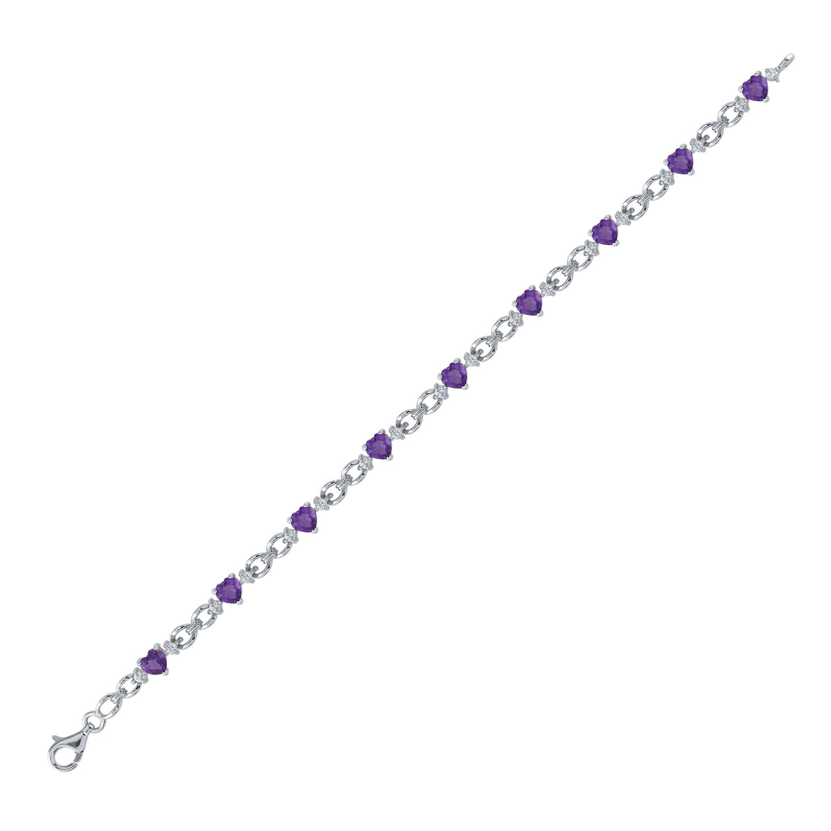 Sterling Silver Heart - Shaped Amethyst Bracelet - Radiant Love Collection - Splendid Jewellery