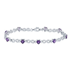Sterling Silver Heart-Shaped Amethyst Bracelet - Radiant Love Collection  Top View from Splendid Jewellery