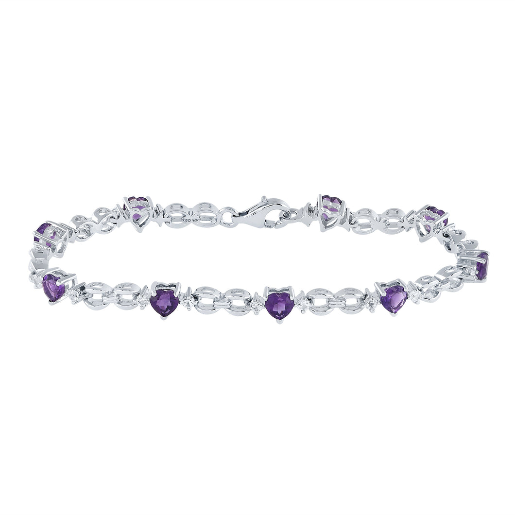 Sterling Silver Heart - Shaped Amethyst Bracelet - Radiant Love Collection - Splendid Jewellery