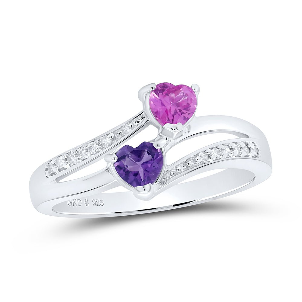 Sterling Silver Heart Synthetic Amethyst Pink Sapphire Bypass Ring 1/20 Cttw - Splendid Jewellery
