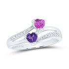 Sterling Silver Heart Synthetic Amethyst Pink Sapphire Bypass Ring 1/20 Cttw - Splendid Jewellery